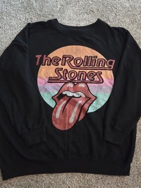 the Rolling Stones Black Tee with White Script Logo